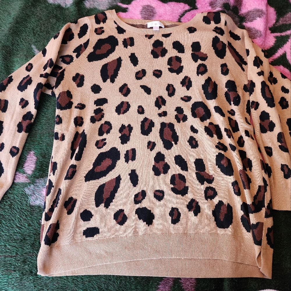 Belle by Kim Gravel Leopard Print Crewneck Sweater - Tan/Brown/Black